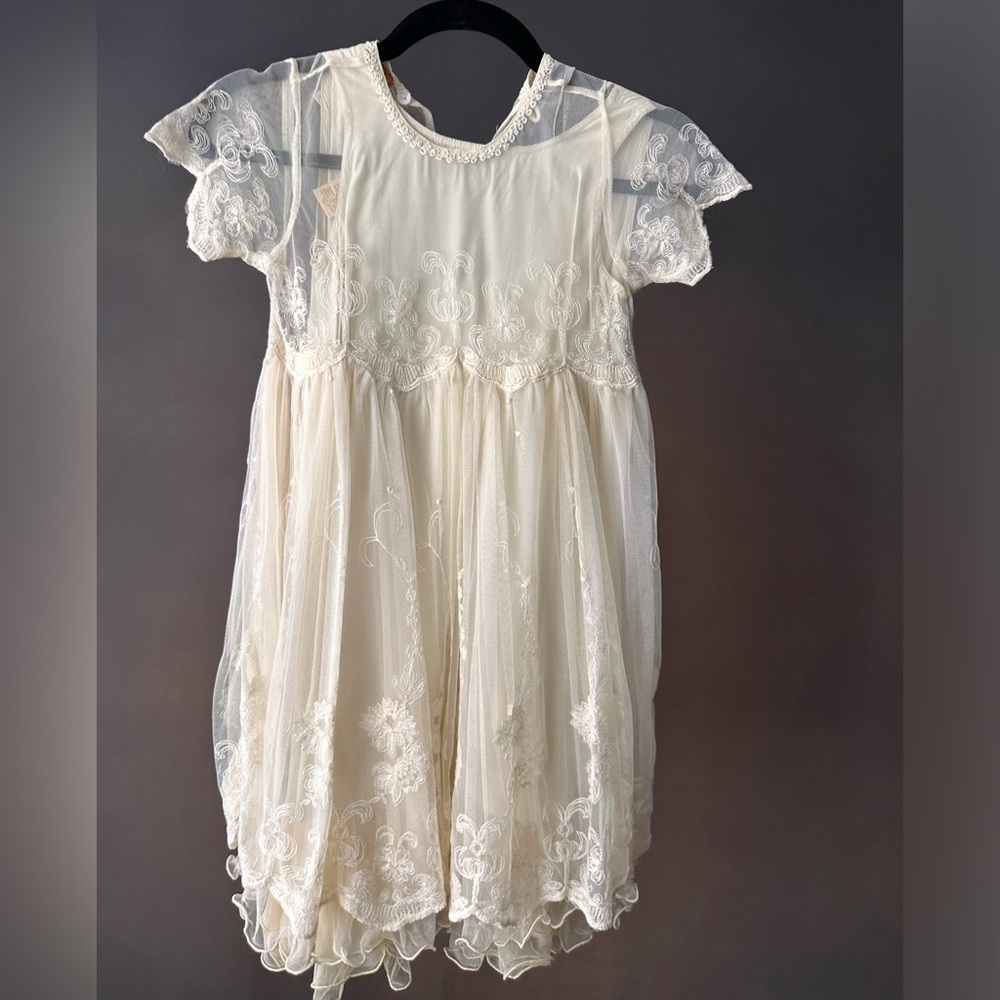 Vintage cream kids girls dress #A41 - Picture 2 of 3